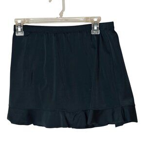 St. Johns Bay Womens 14 Swim Skirt Black Ruffle Hem Elastic Waist Modest Style